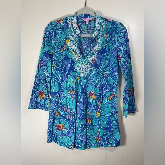 Lilly Pulitzer Sarasota Beaded Blue Iris Mai Tai Tunic Top Women’s Size XS - Picture 16 of 16